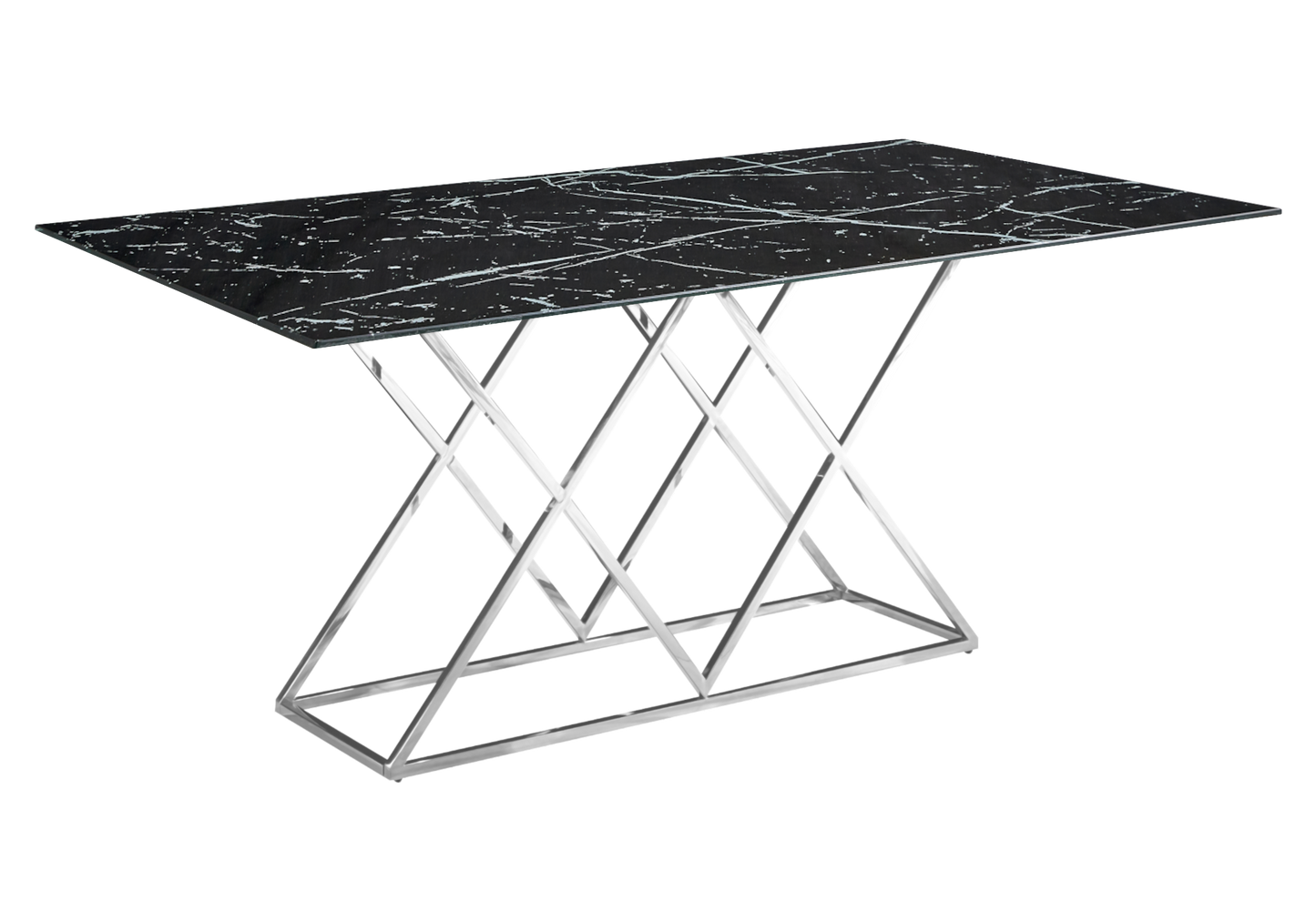 Table à manger effet marbre noir et pied argent - Erly