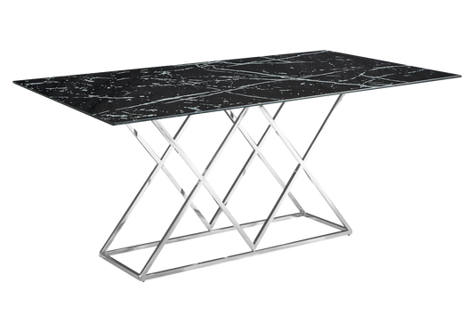 Table à manger effet marbre noir et pied argent - Erly