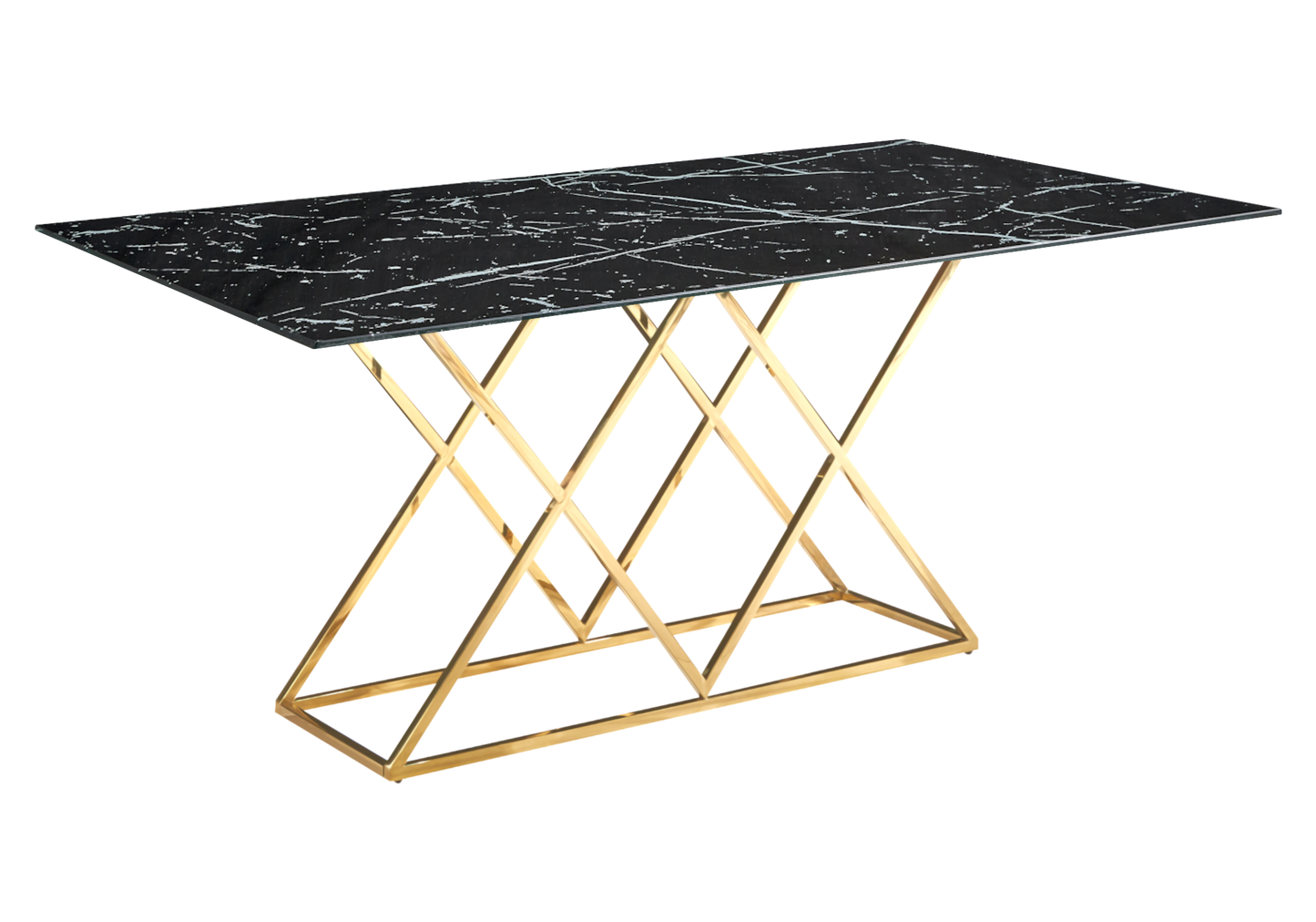 Table à manger effet marbre noir et pied doré - Erly