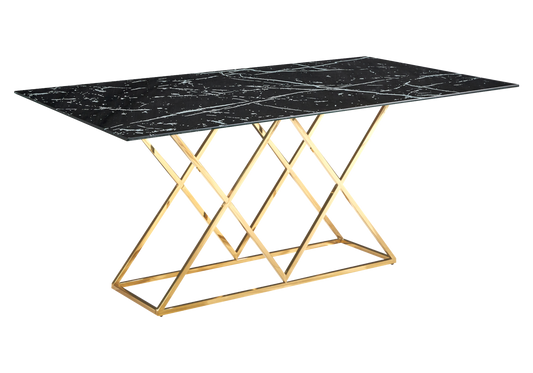 Table à manger effet marbre noir et pied doré - Erly
