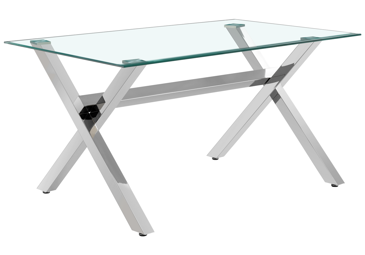 Salle à manger verre trempé pieds X argent – Cross