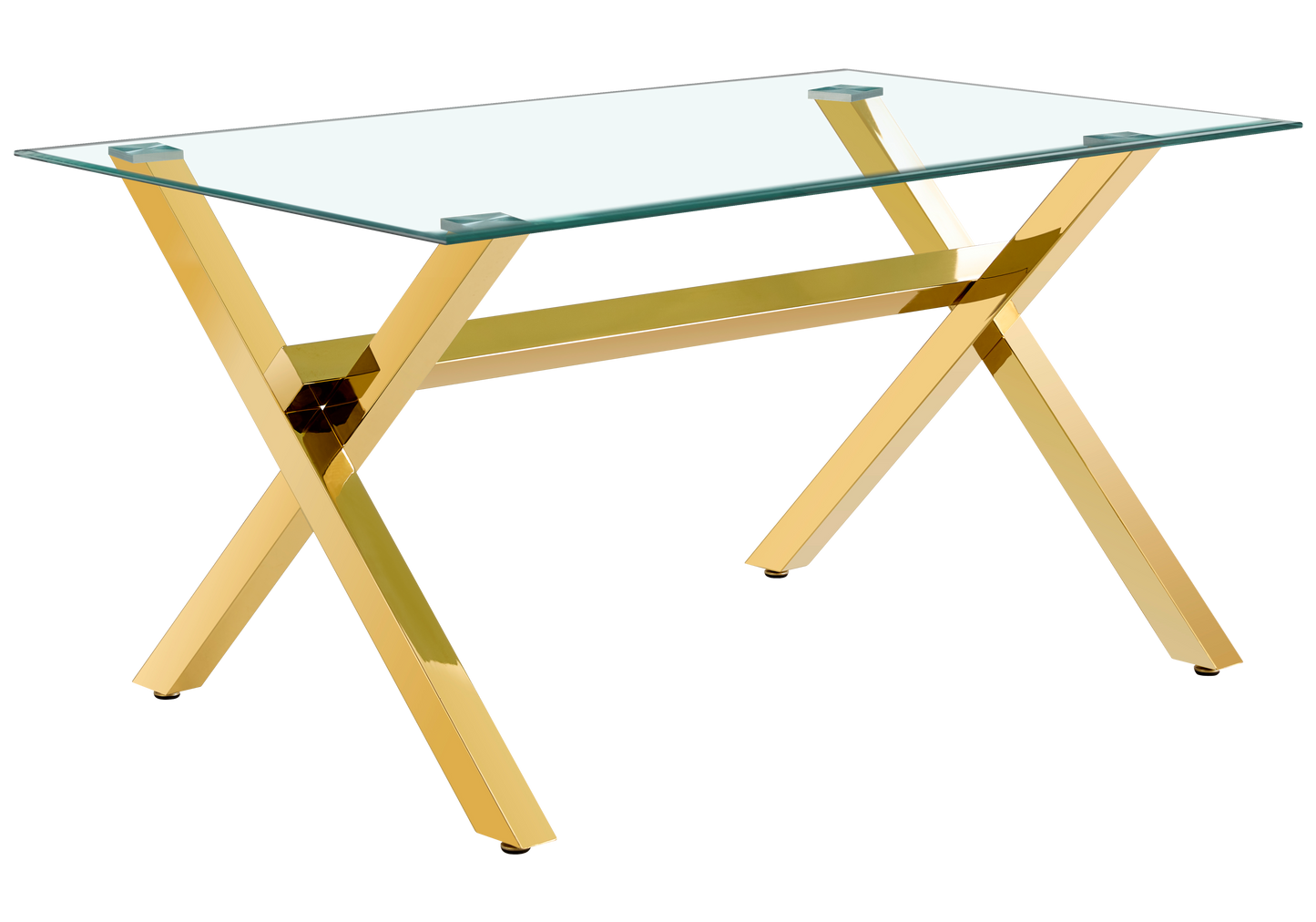 Salle à manger verre trempé pieds X dorés – Cross
