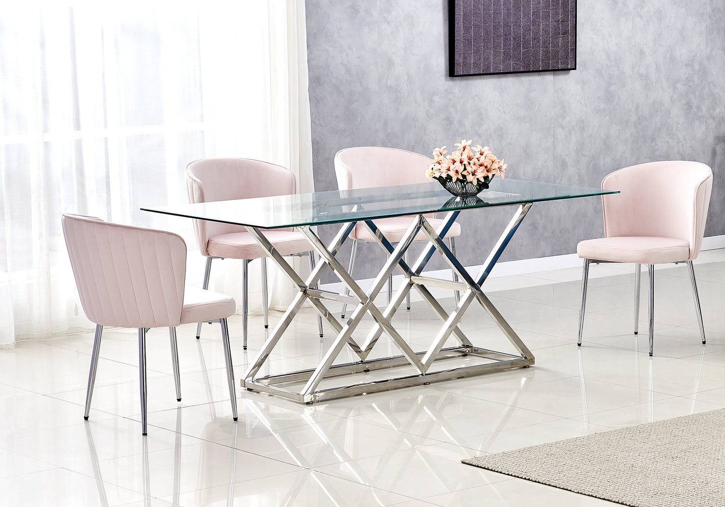 Table à manger en verre transparent et pied argent - Erly