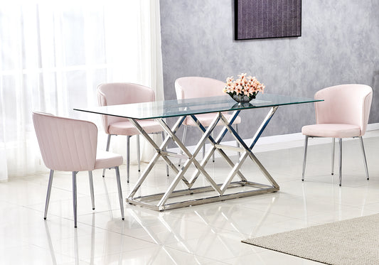 Table à manger en verre transparent et pied argent - Erly