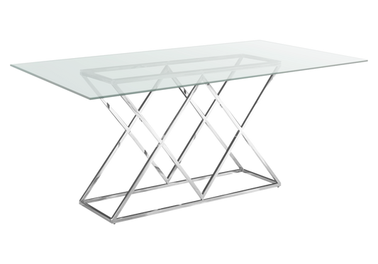 Table à manger en verre transparent et pied argent - Erly