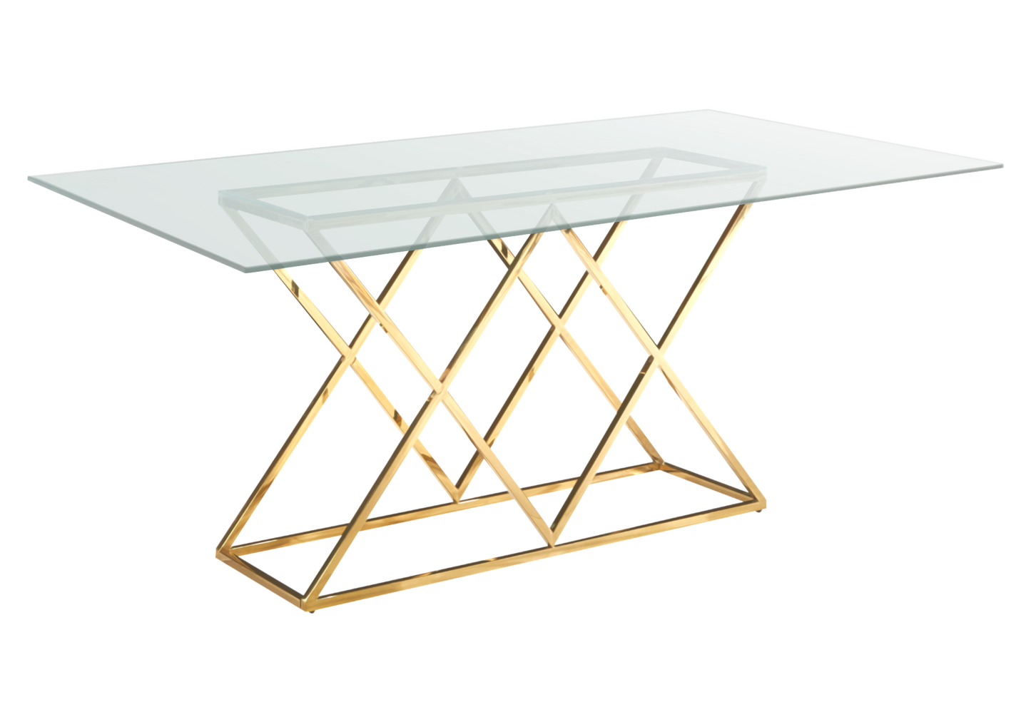 Table à manger en verre transparent et pied doré - Erly