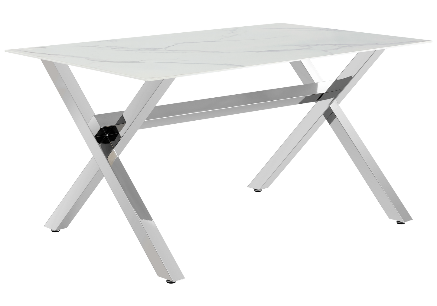 Salle à manger marbre blanc pieds X argent – Cross