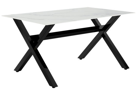 Table marbre blanc et 4 chaises X noires – Cross