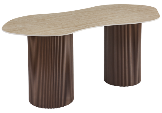 Table à manger minérale et pieds cannelés noyer - Venza