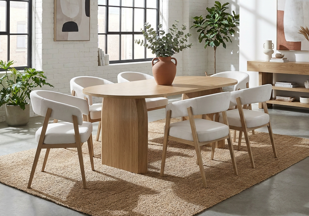 Ensemble table à manger ovale chêne et 4 chaises - Nael