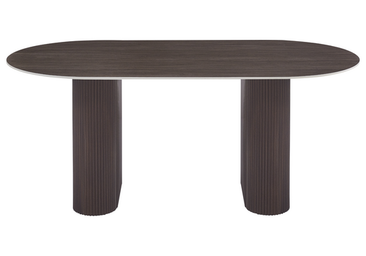 Table à manger ovale céramique effet bois noyer - Serena
