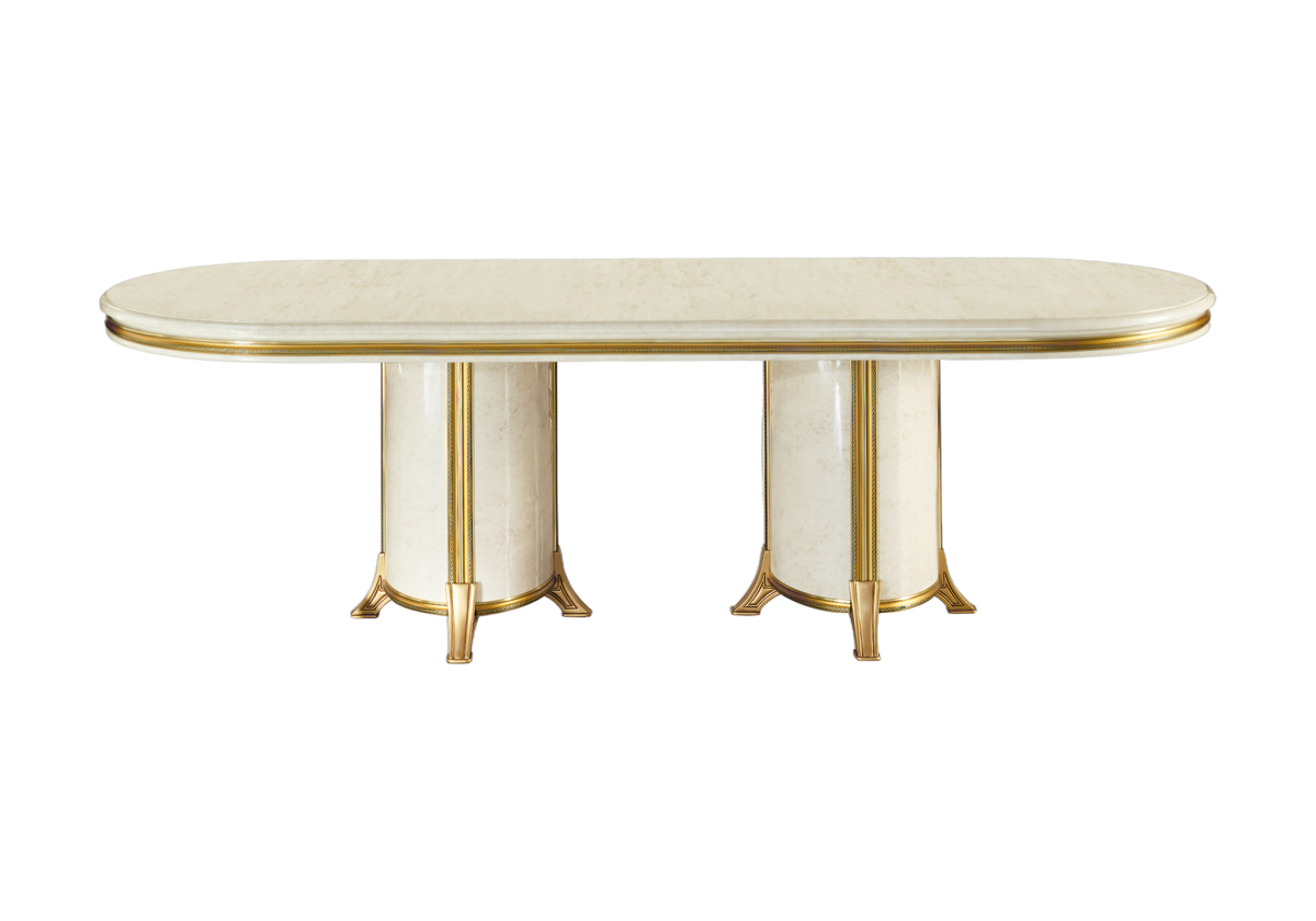 Table à manger ovale extensible 200-300 marbre ivoire et or - Melodia