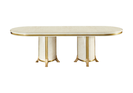 Table à manger ovale extensible 200-300 marbre ivoire et or - Melodia