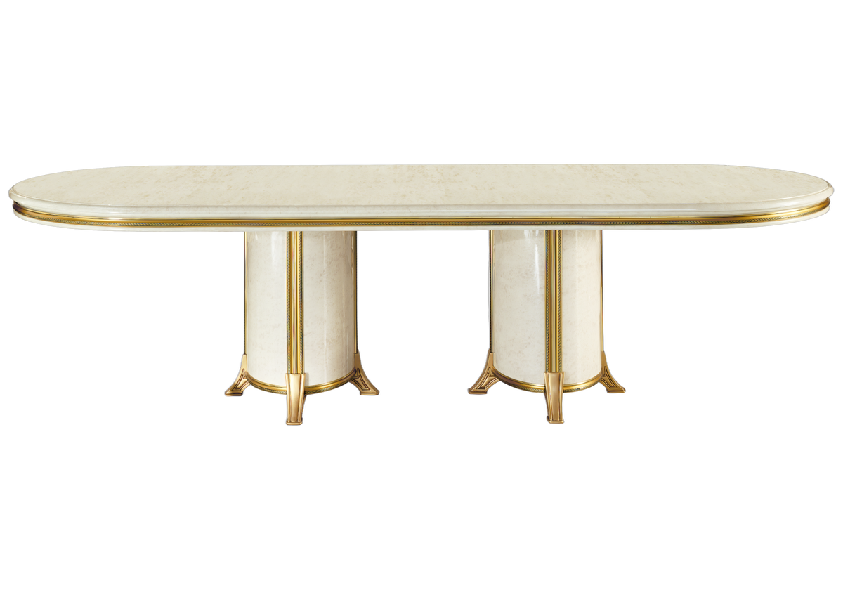 Table à manger ovale extensible 200-300 marbre ivoire et or - Melodia