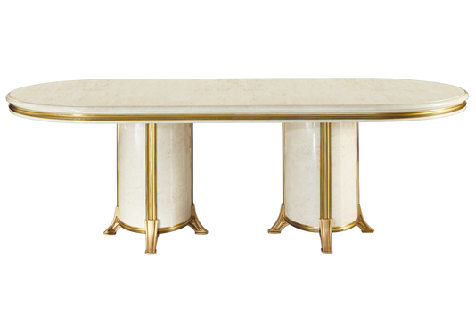 Table à manger ovale fixe 200 marbre ivoire et or - Melodia