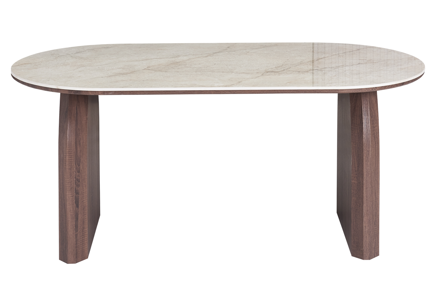 Table à manger ovale marbre beige et noyer - Nael