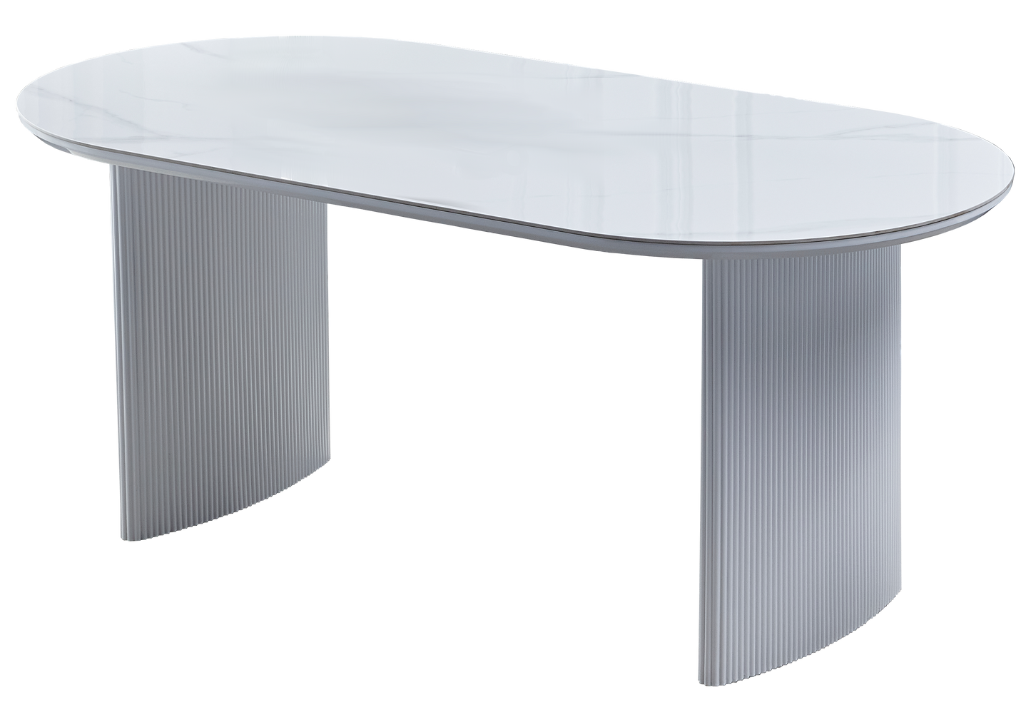 Table à manger ovale marbre blanc cannelé – Kara