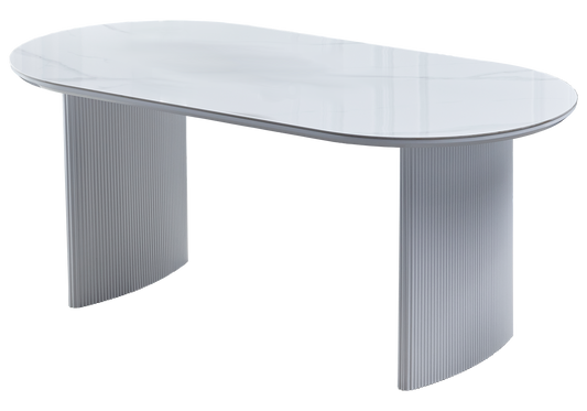 Table à manger ovale marbre blanc cannelé – Kara