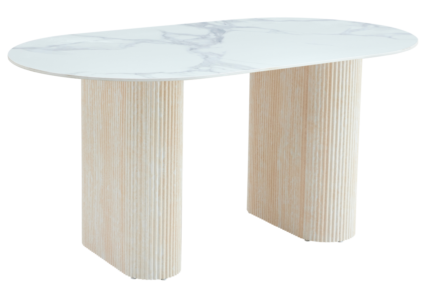 Table à manger ovale effet marbre blanc travertin – Serena