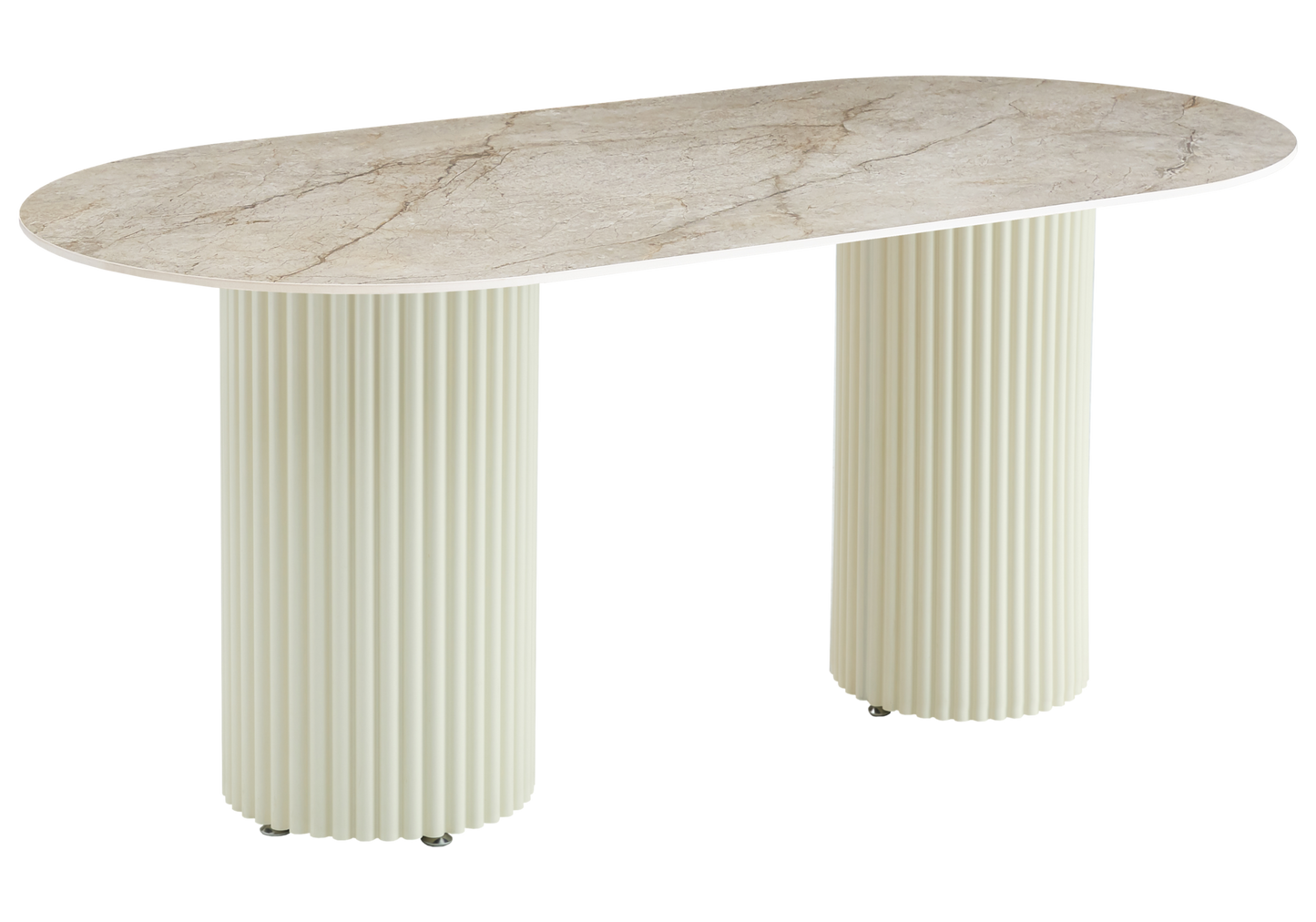 Table à manger ovale marbre brun et pieds beige - Tivoli