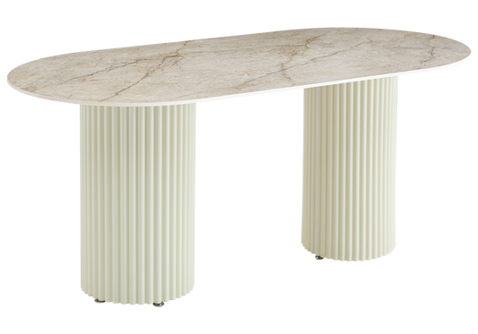 Table à manger ovale marbre brun et pieds beige - Tivoli