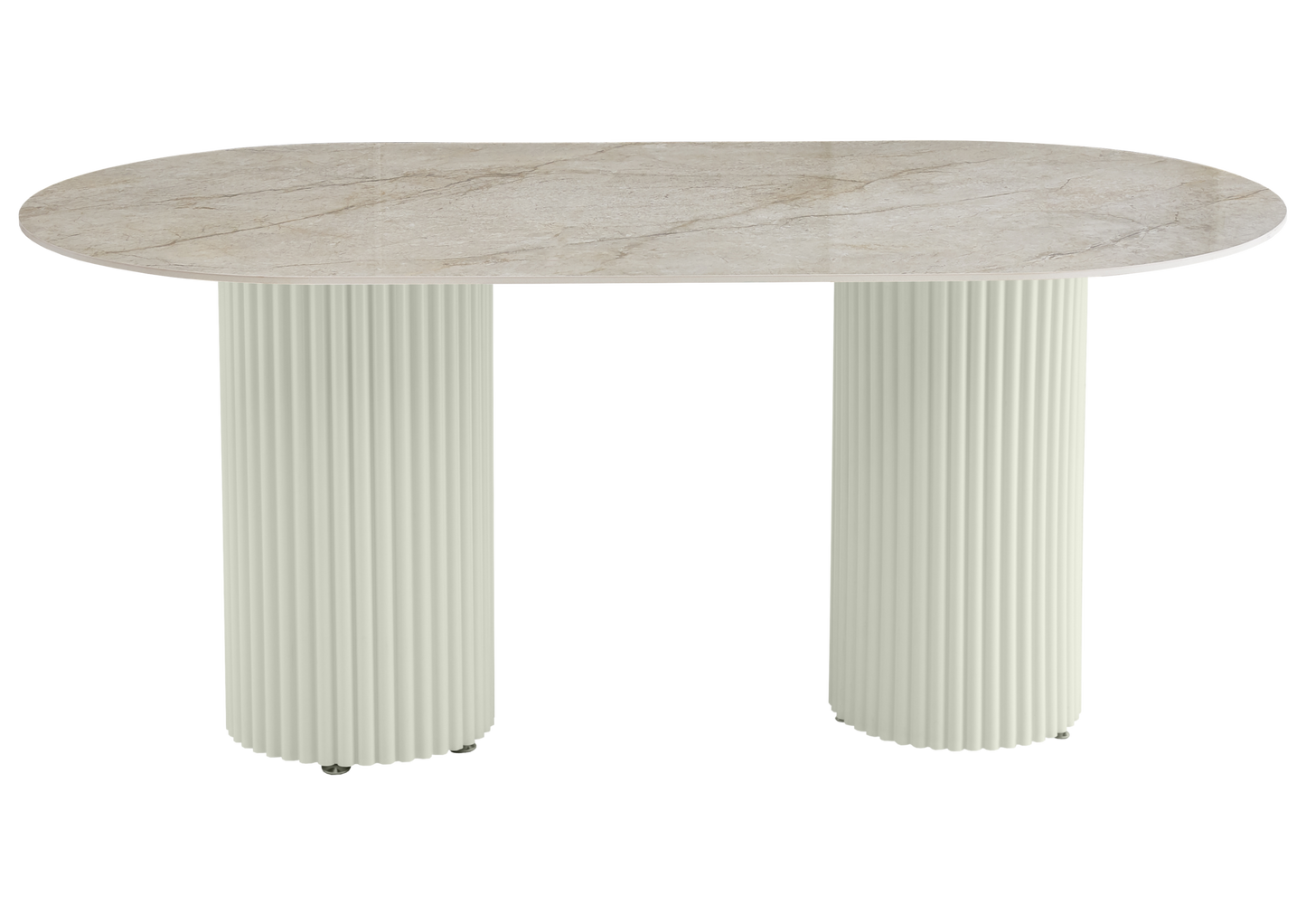 Table à manger ovale marbre brun et pieds beige - Tivoli