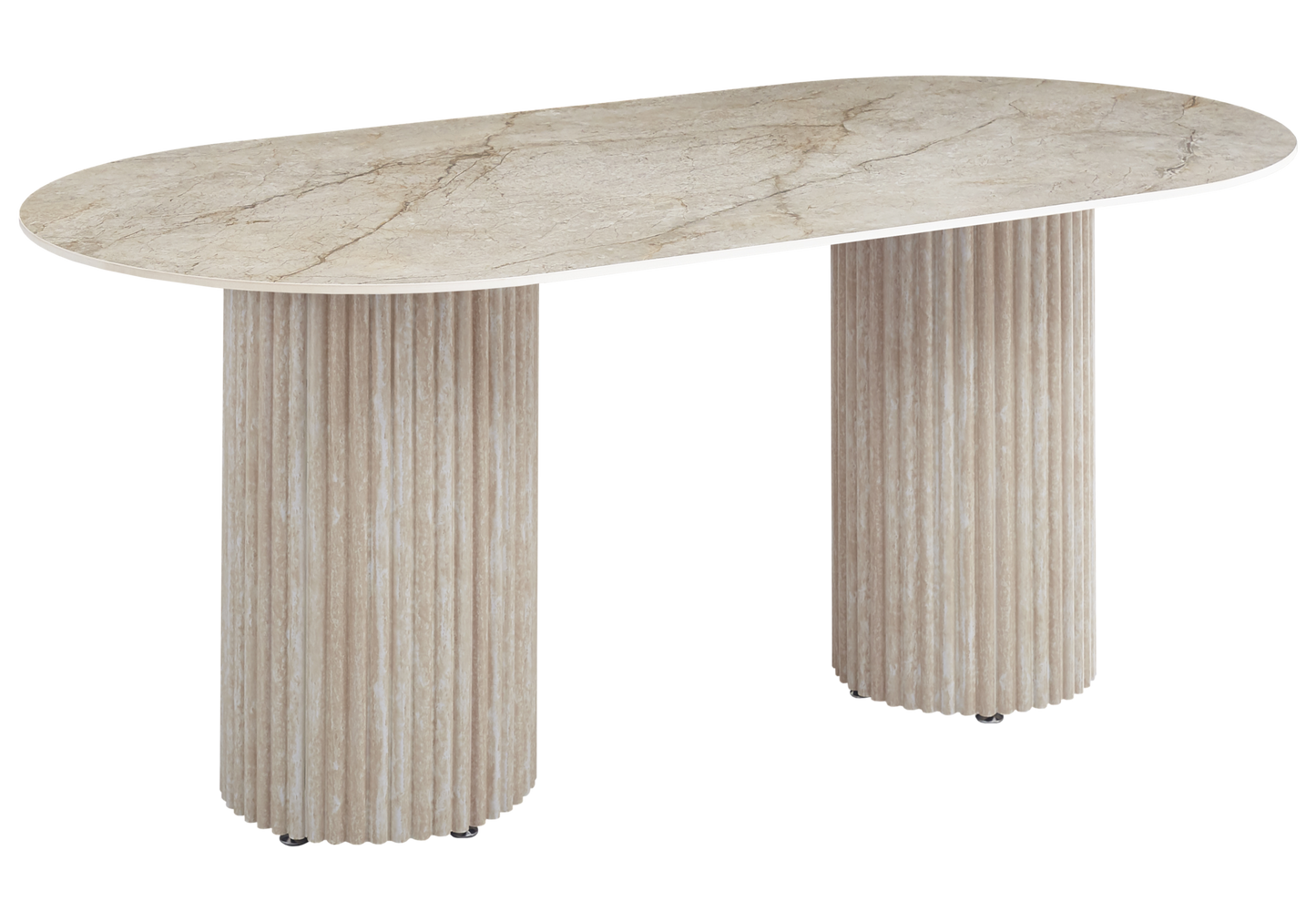 Table à manger ovale marbre brun et pieds travertin – Tivoli