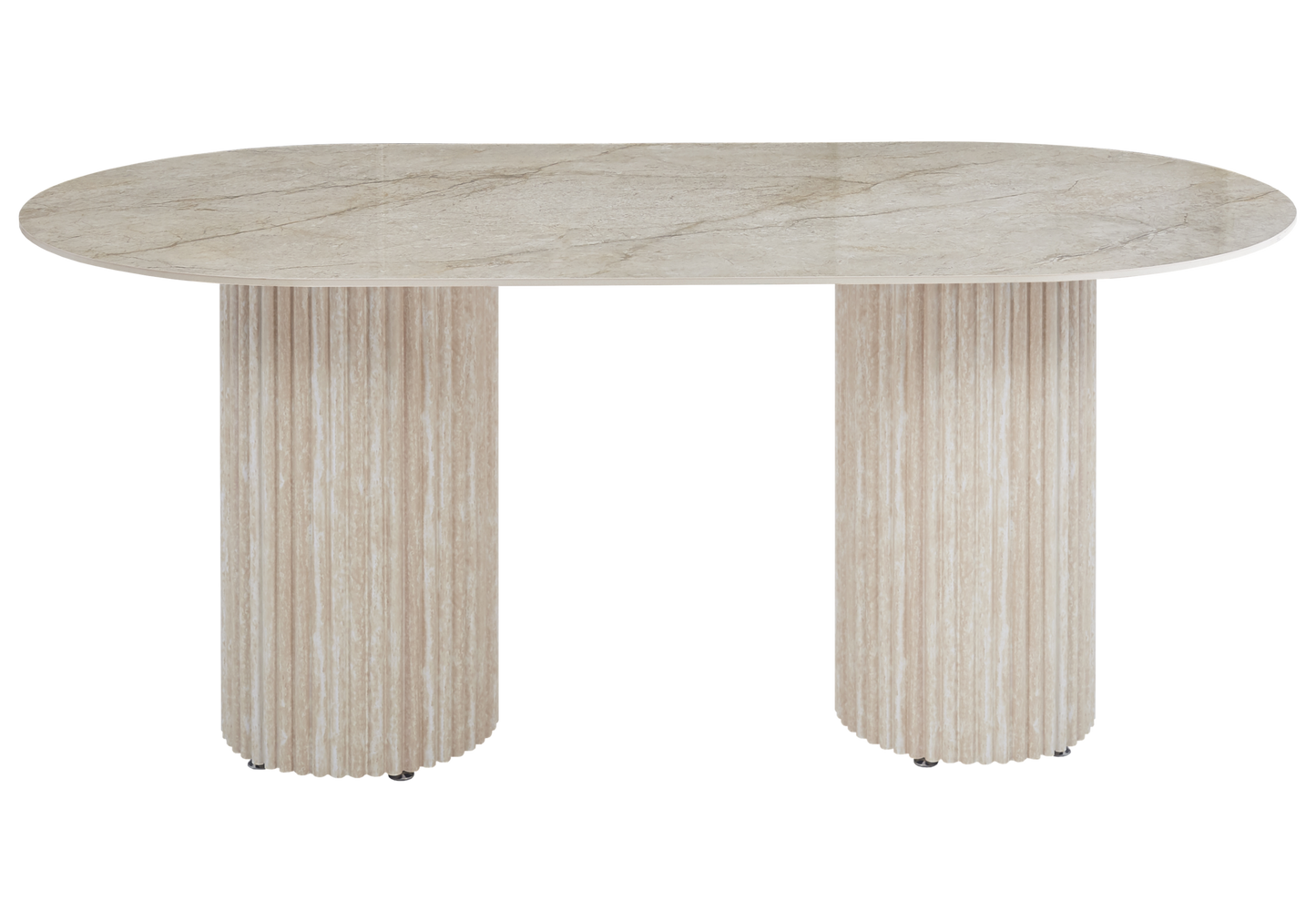 Table à manger ovale marbre brun et pieds travertin – Tivoli
