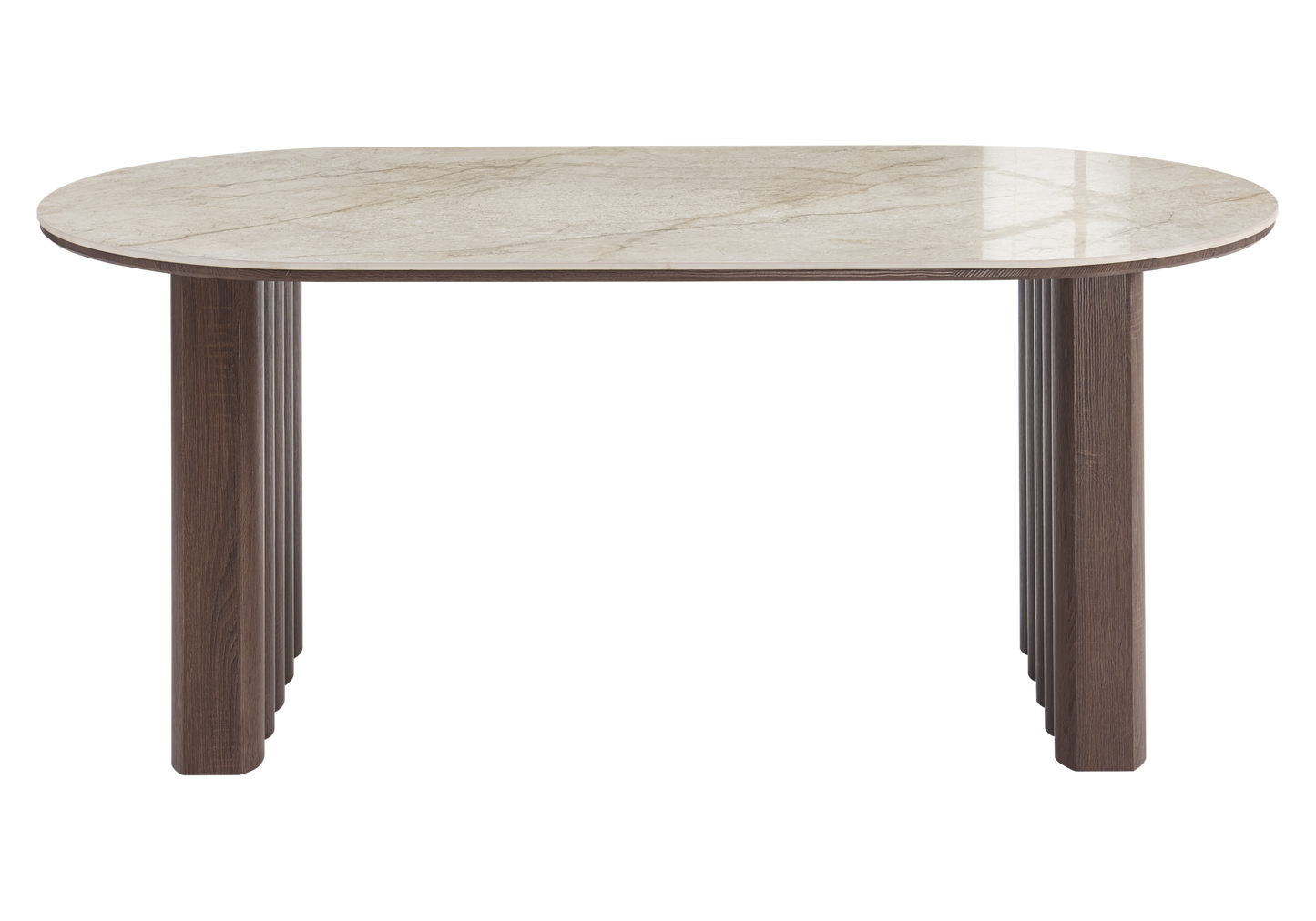 Table à manger ovale marbre et noyer cannelé - Sola