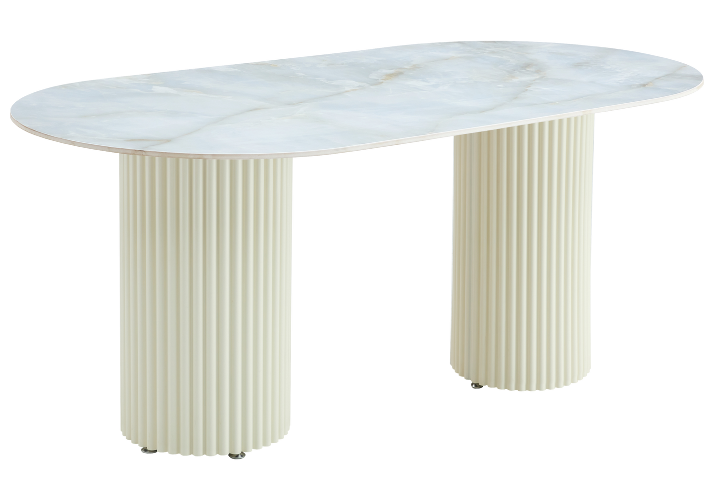 Table à manger ovale marbre onyx et pieds beige - Tivoli