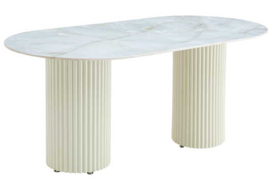 Table à manger ovale marbre onyx et pieds beige - Tivoli