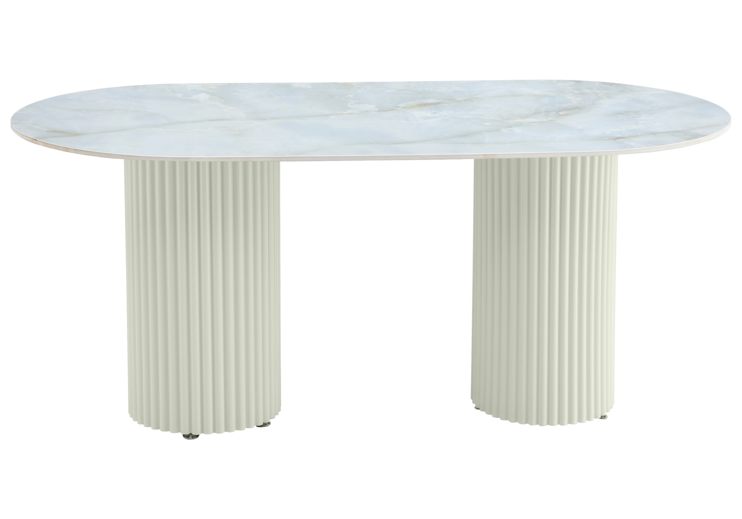 Table à manger ovale marbre onyx et pieds beige - Tivoli