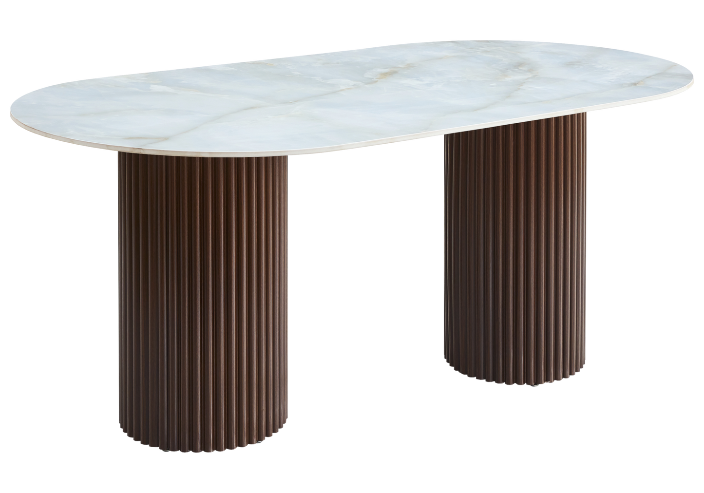 Table à manger ovale marbre onyx et pieds noyer - Tivoli