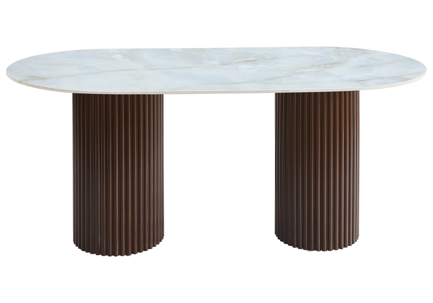 Table à manger ovale marbre onyx et pieds noyer - Tivoli