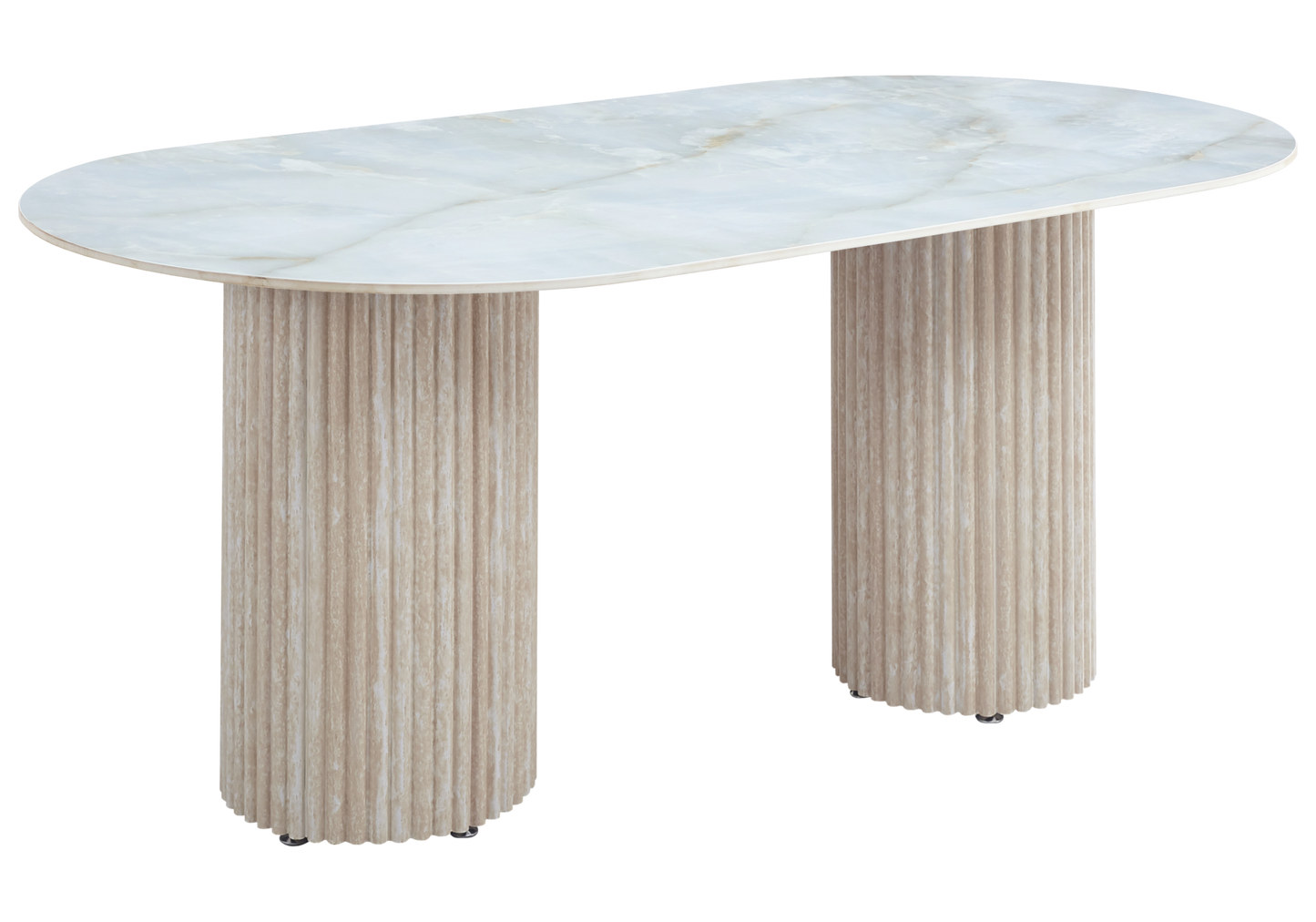 Table à manger ovale marbre onyx et pieds travertin - Tivoli