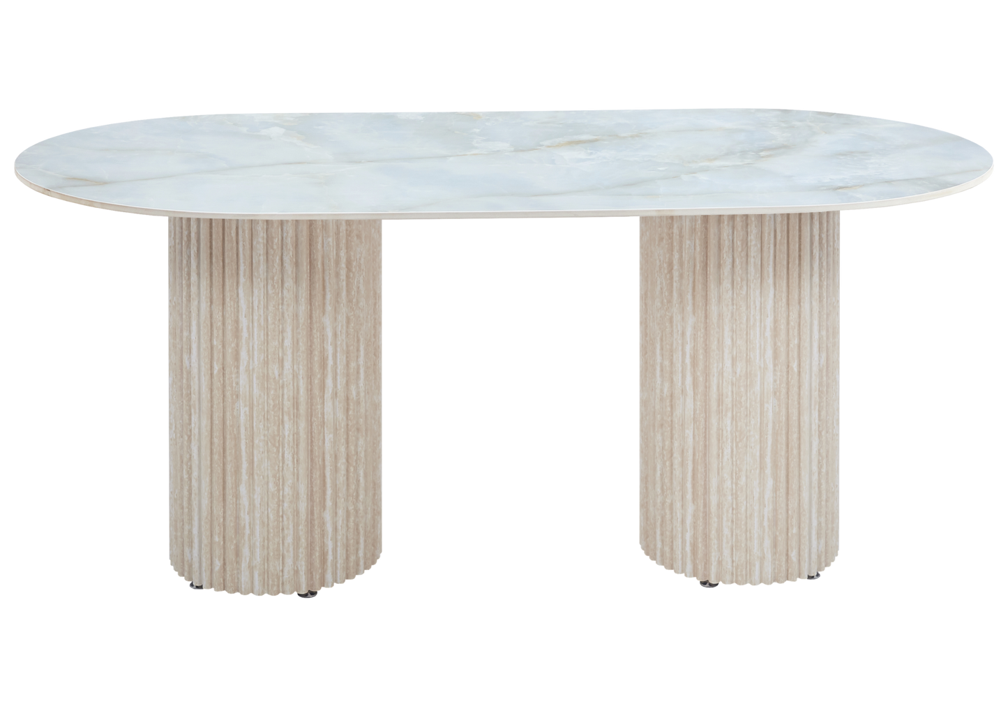 Table à manger ovale marbre onyx et pieds travertin - Tivoli