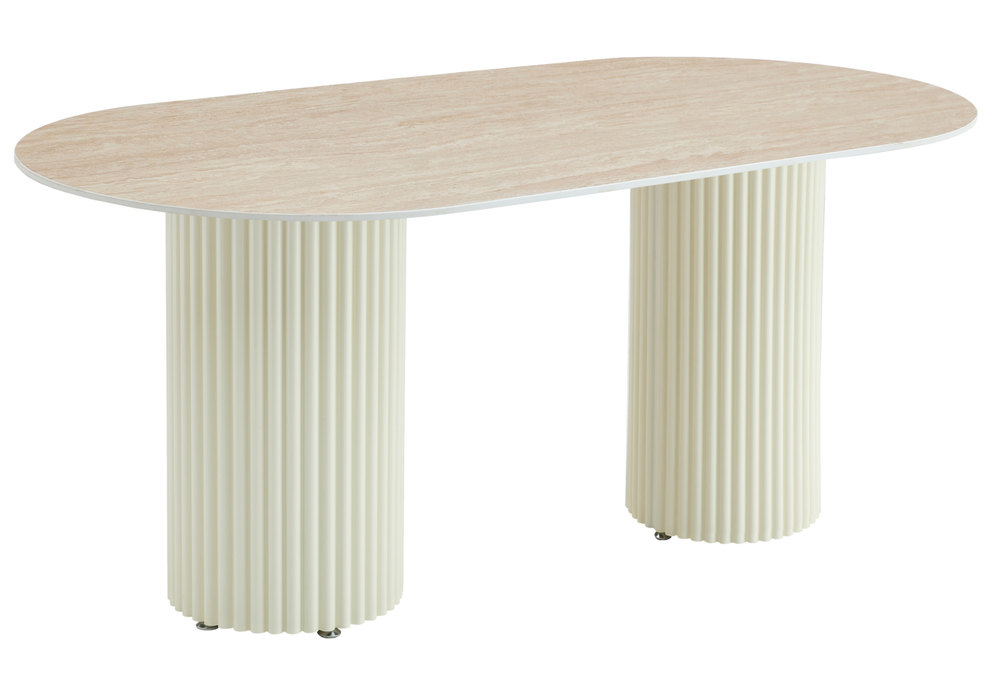 Table à manger ovale travertin brillant et pieds beige - Tivoli