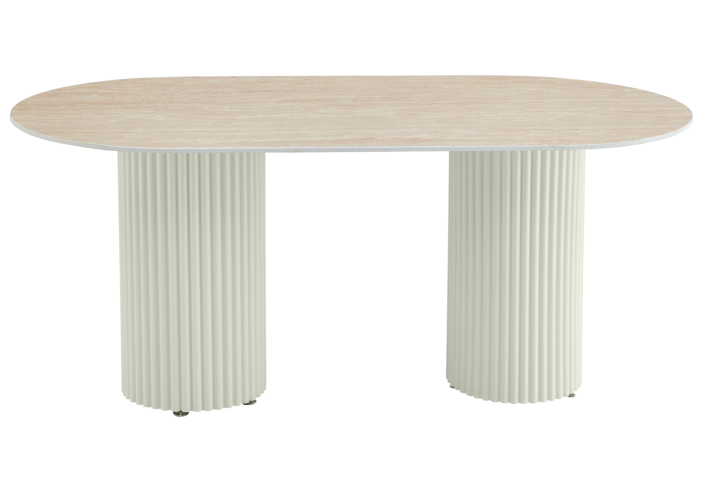 Table à manger ovale travertin brillant et pieds beige - Tivoli