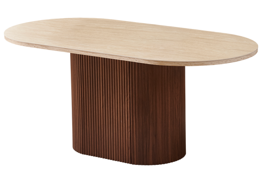 Table à manger ovale travertin noyer Japandi – Akira