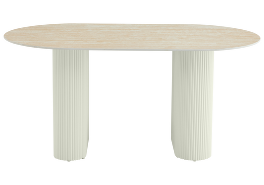 Table à manger ovale travertin et pieds beige - Serena