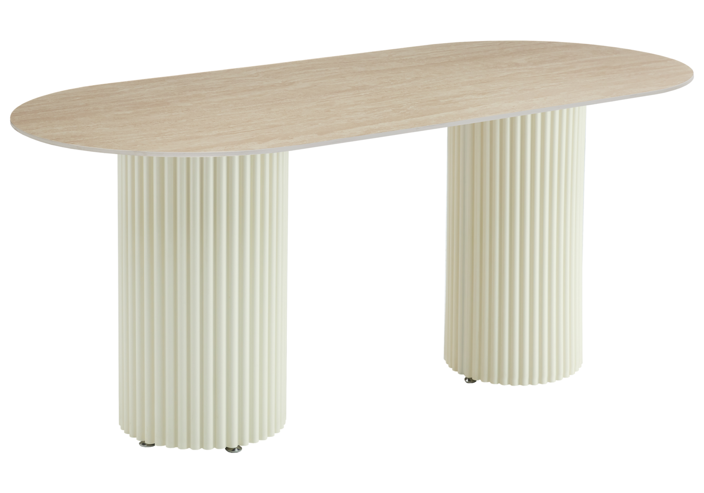 Table à manger ovale travertin mat et pieds beige - Tivoli