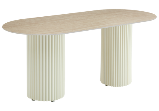 Table à manger ovale travertin mat et pieds beige - Tivoli
