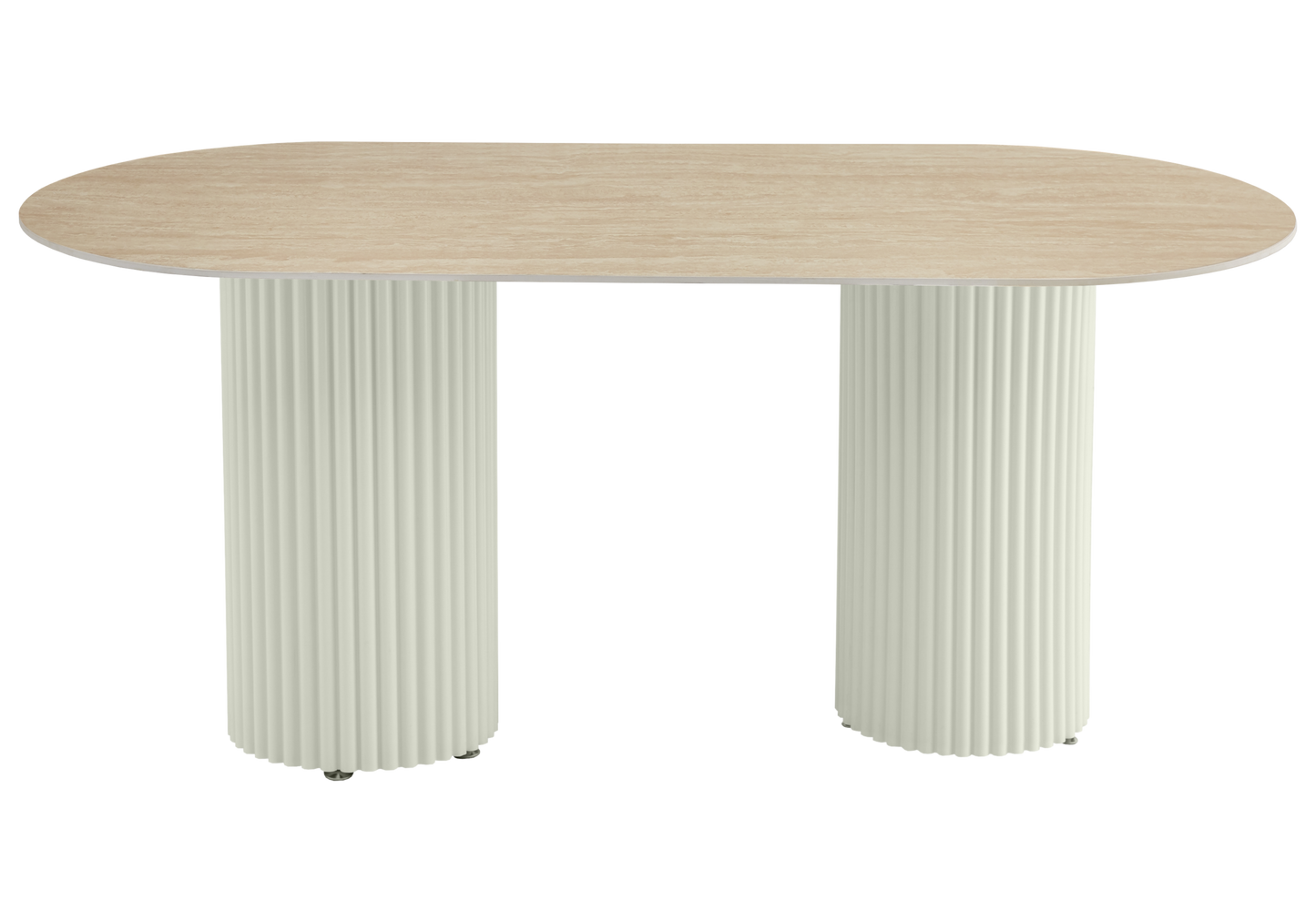 Table à manger ovale travertin mat et pieds beige - Tivoli