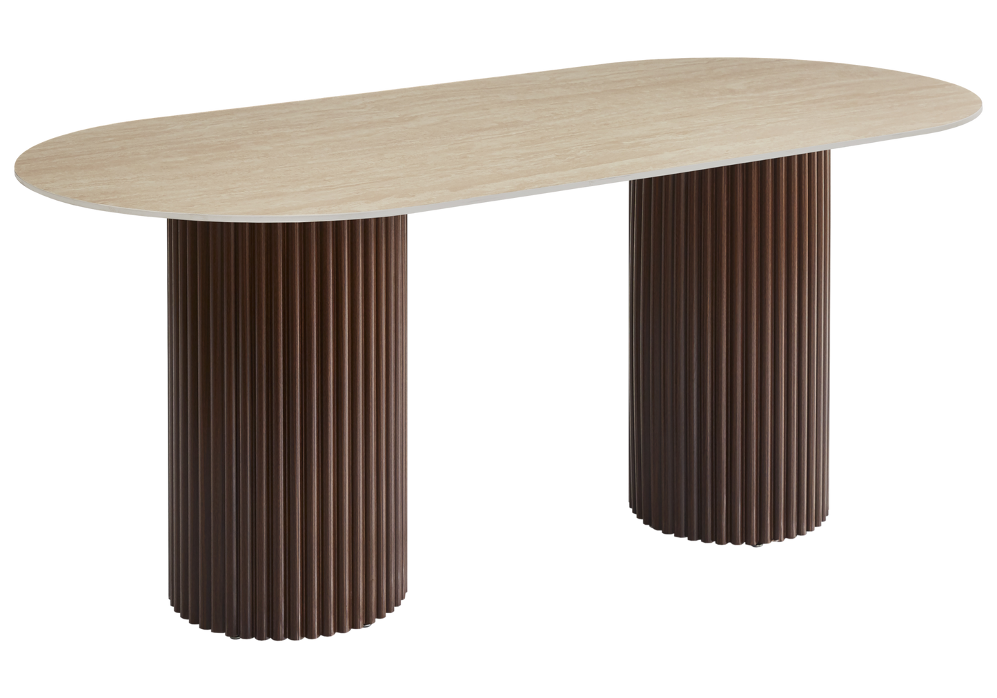 Table à manger ovale marbre brun et pieds noyer - Tivoli