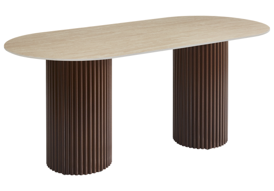 Table à manger ovale marbre brun et pieds noyer - Tivoli