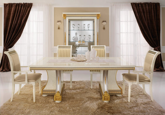 Table à manger extensible blanc laqué et doré - Liberty