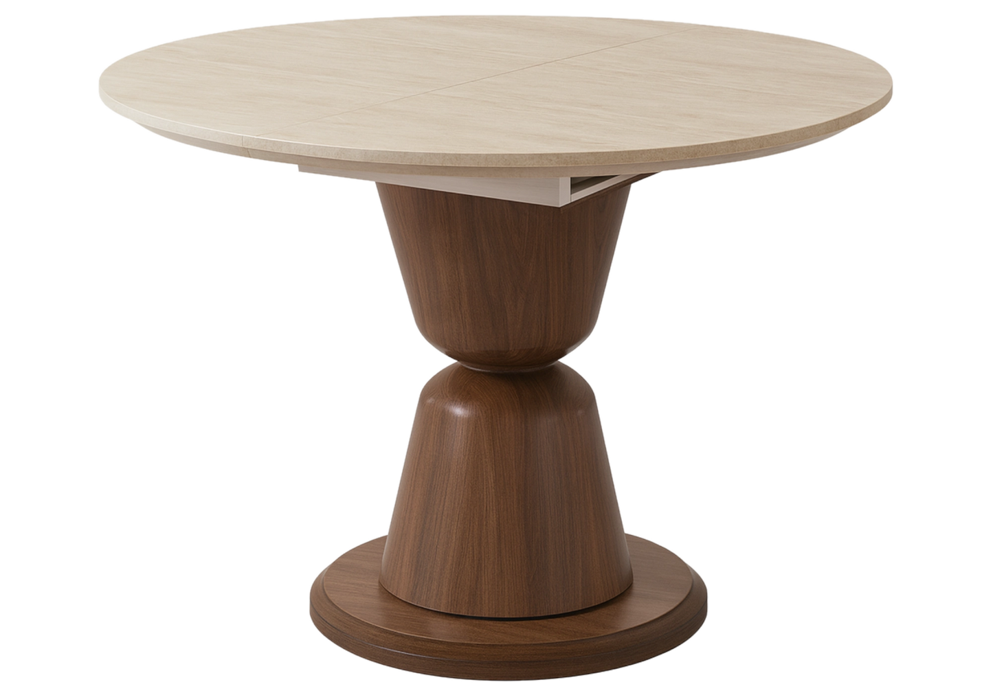 Ensemble table ronde extensible noyer travertin et chaises cannage - PIETRA