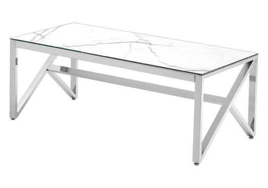 Table basse argentée marbre blanc – Jessy