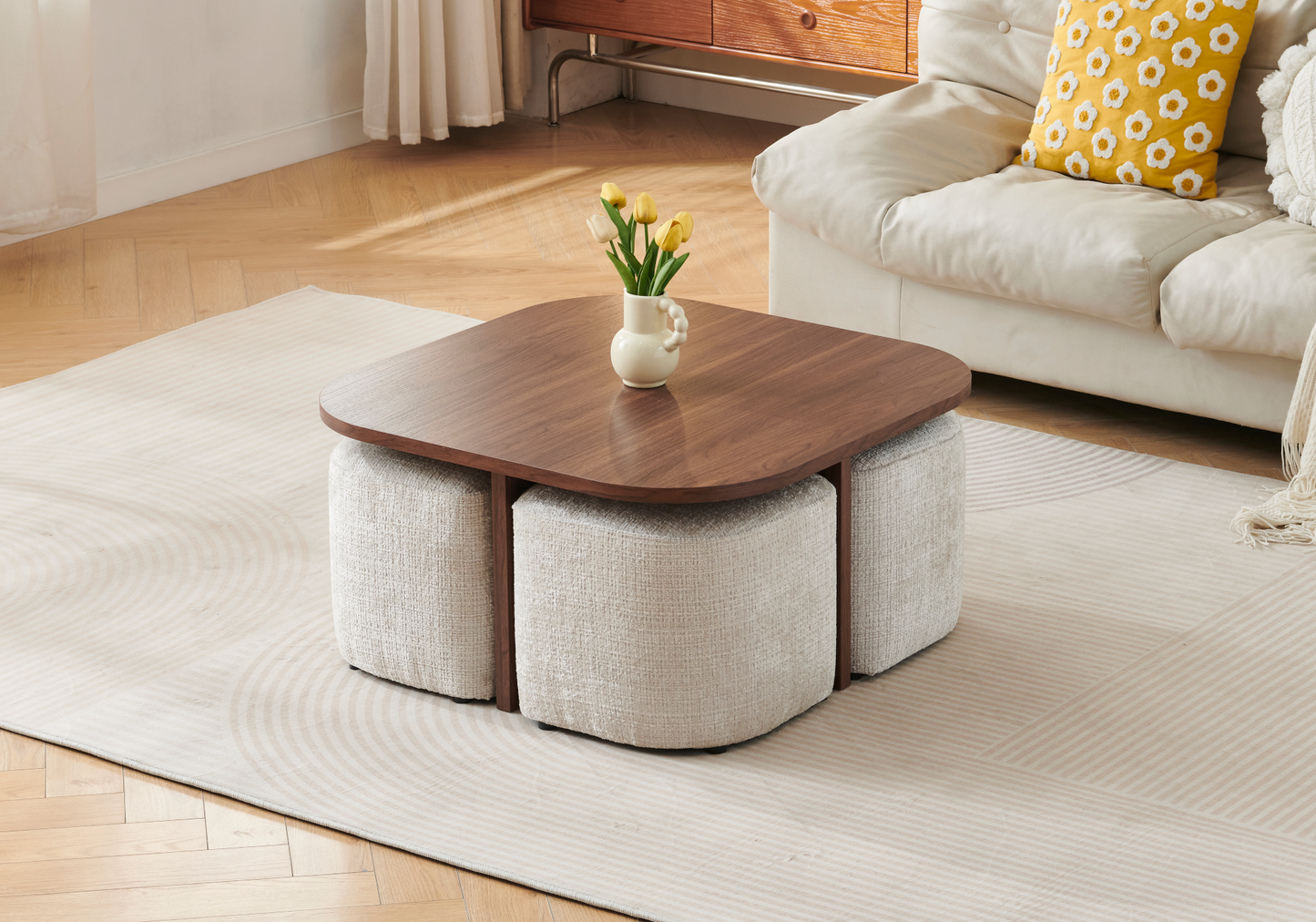 Table basse avec poufs gain de place – Mira