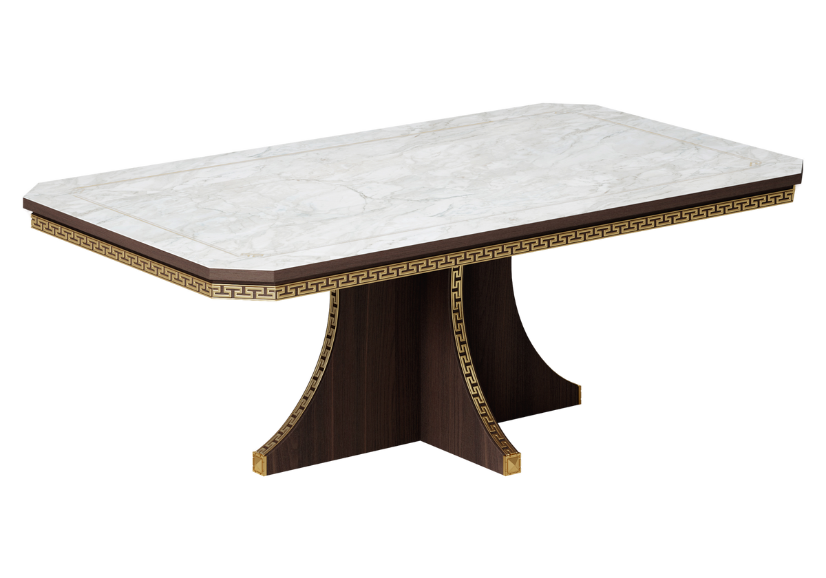 Table basse rectangulaire marbre noyer et or 24K - Romantica